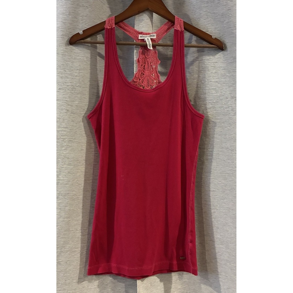 Y2K AEROPOSTALE Pink Tank Top Cami Lace back vintage ribbed undershirt XL